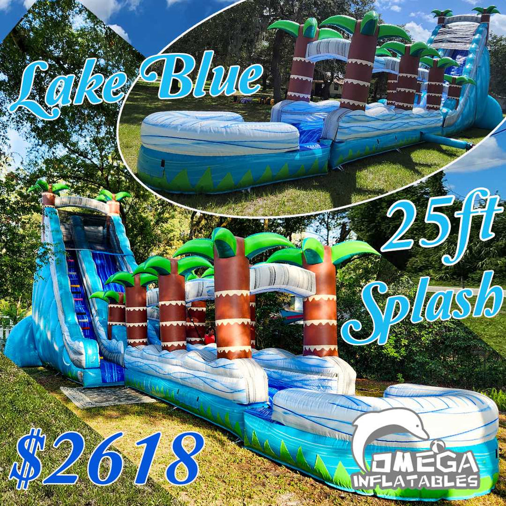 25FT Lake Blue Splash Water Slide Commercial Inflatable for Sale