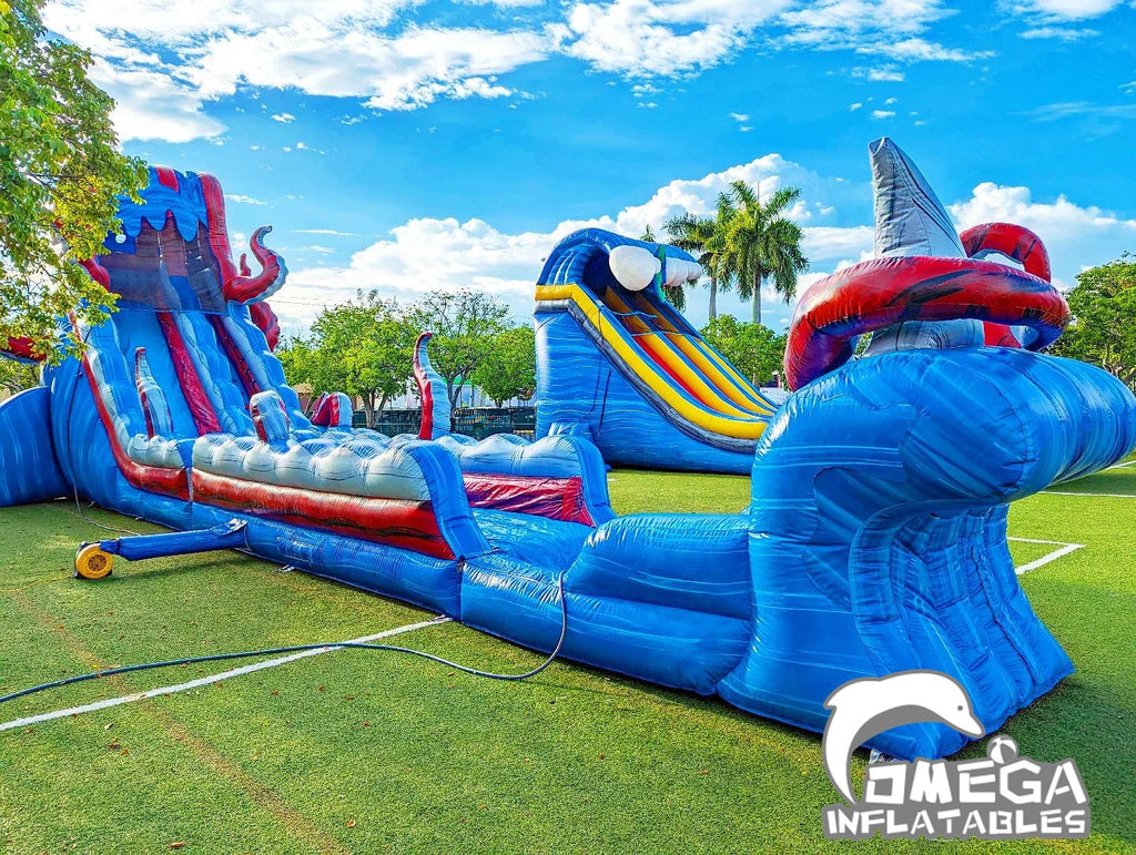 25FT Ocean Battle Water Slide with Slip and Slide