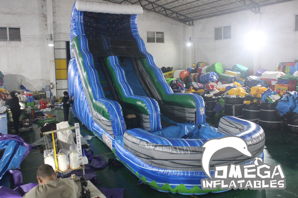 18FT Marble Blue Wave Water Slide Inflatables for Sale