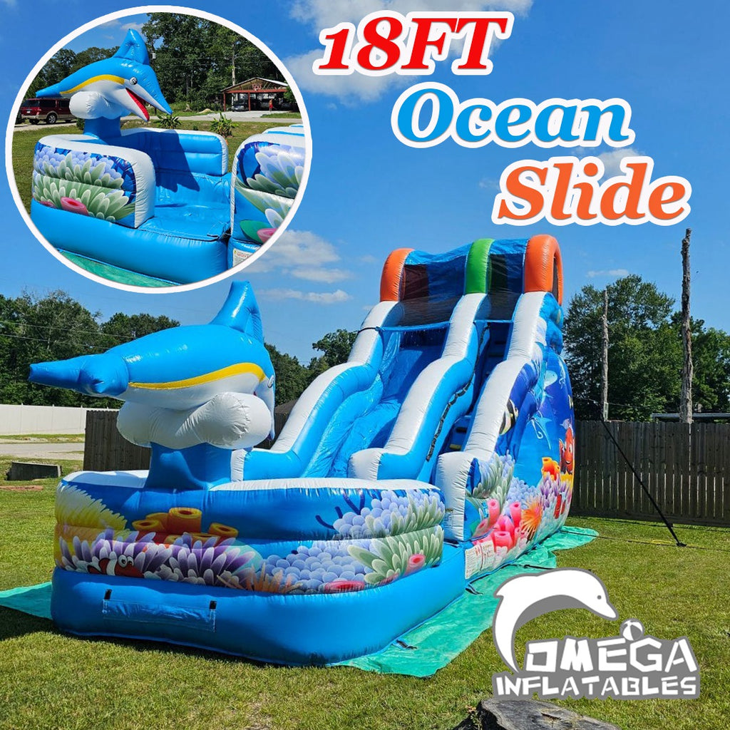 18FT Ocean Commercial Inflatable Wet Dry Slide with pool