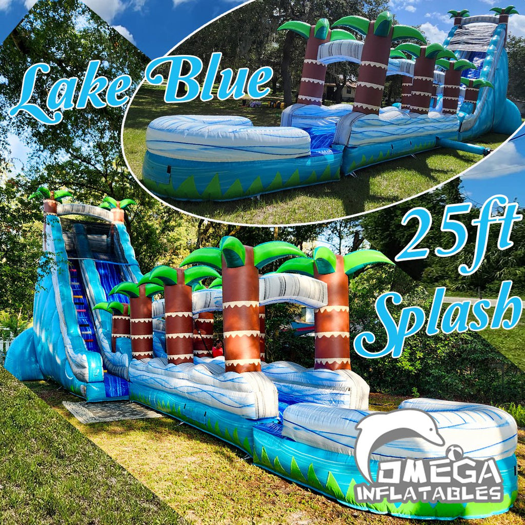 25FT Lake Blue Splash Water Slide Commercial Inflatable for Sale