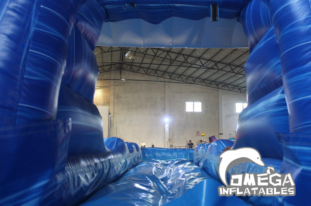 25FT Marble Blue Inflatable Tsunami Water Slide