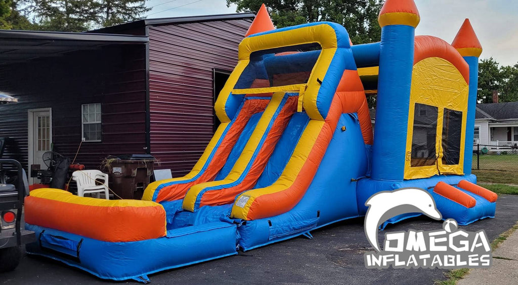 Blue & Orange Wet Dry Bouncy Castle with Slide for Sale