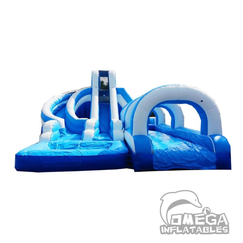 15FT Blue & White Helix Dual Lane Wet Dry Slide with Slip N Slide