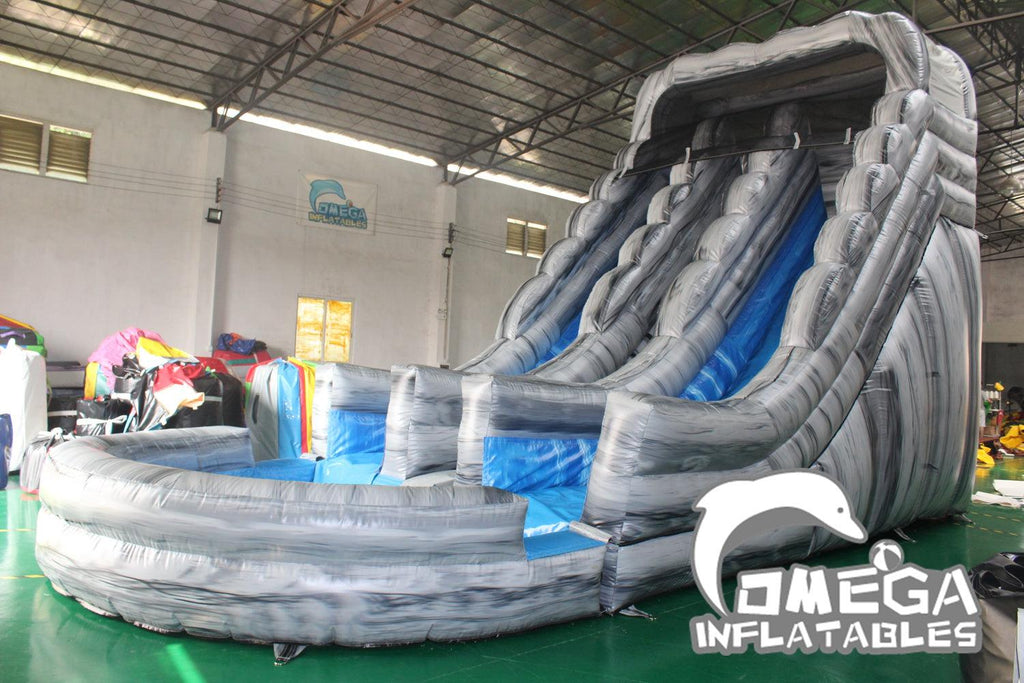 20FT Grey Rock Dual Lane Water Slide for Sale - Omega Inflatables Factory