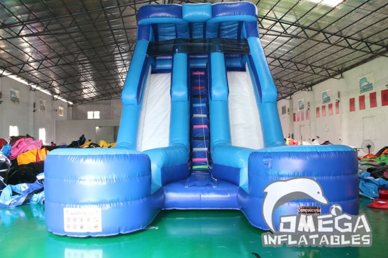 20FT Blue Double Lane Water Slide - Omega Inflatables Factory