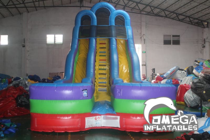 22FT Retro Rainbow Double Bay Wet Dry Inflatable Slide