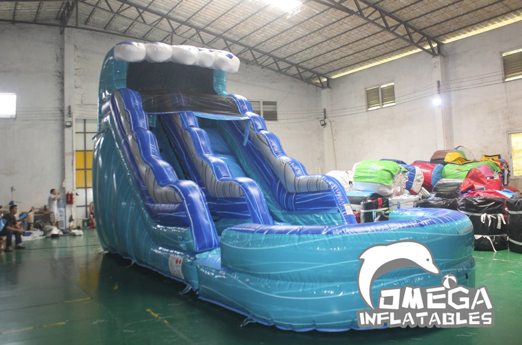 15FT Lake Blue Wave Commercial Inflatable Water Slide