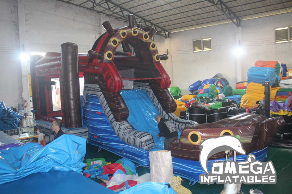 Commercial Inflatable Pirate Ship Wet Dry Combo
