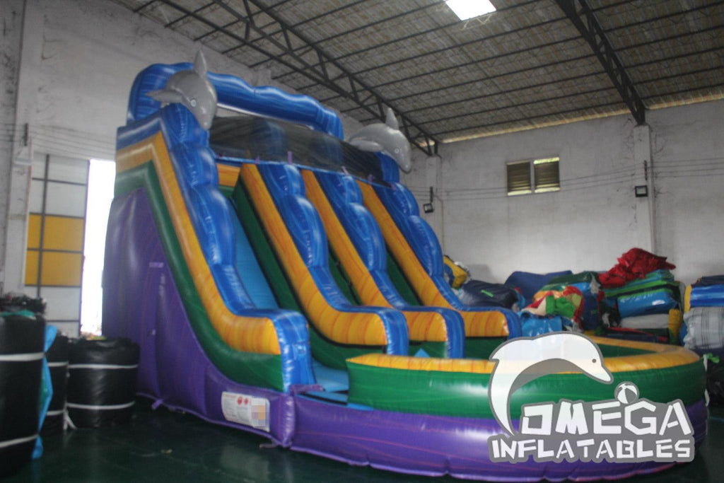 16FT Dual Wavey Dolphin Water Slide - Omega Inflatables Factory