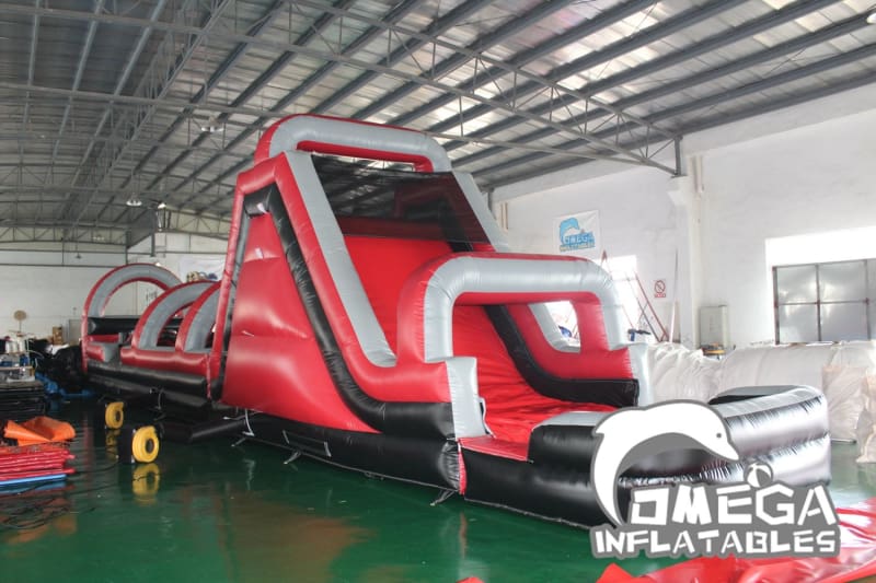 Red & Black Inflatable Climbing Obstacle Course with Pool
