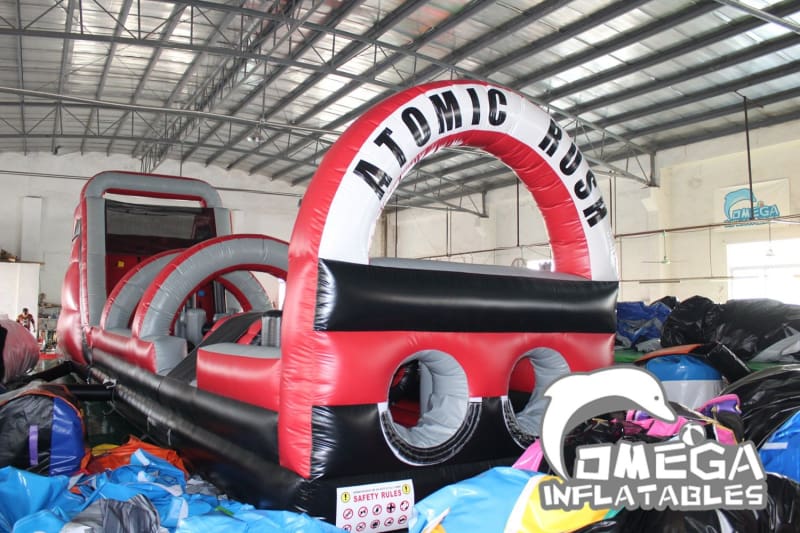 Red & Black Inflatable Climbing Obstacle Course with Pool